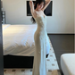 Sexy Mermaid Spaghetti Straps White Long Evening Dress Prom Dresses     cg25647