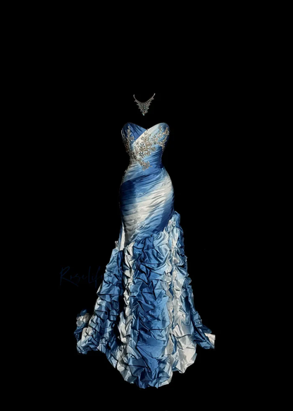 Vintage Mermaid Sweetheart Sleeveless Long Blue Prom Gown Fairy Prom Dresses cg26132