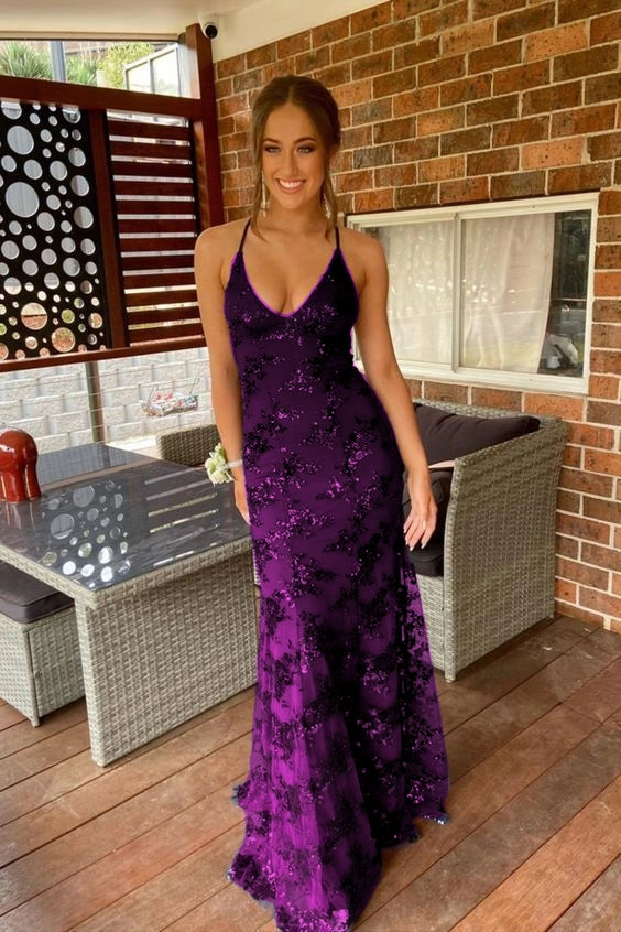 navy blue mermaid tulle and sequins long formal prom dress with v neckline and lace up back   cg10962