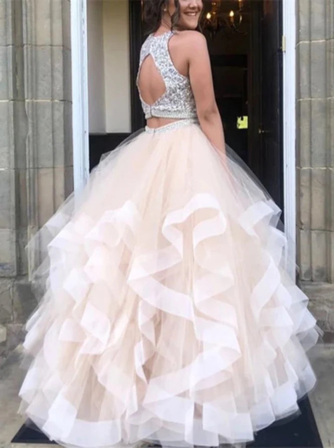 Two Piece Sweet 16 Dresses Ruffles Prom Dresses    cg19181