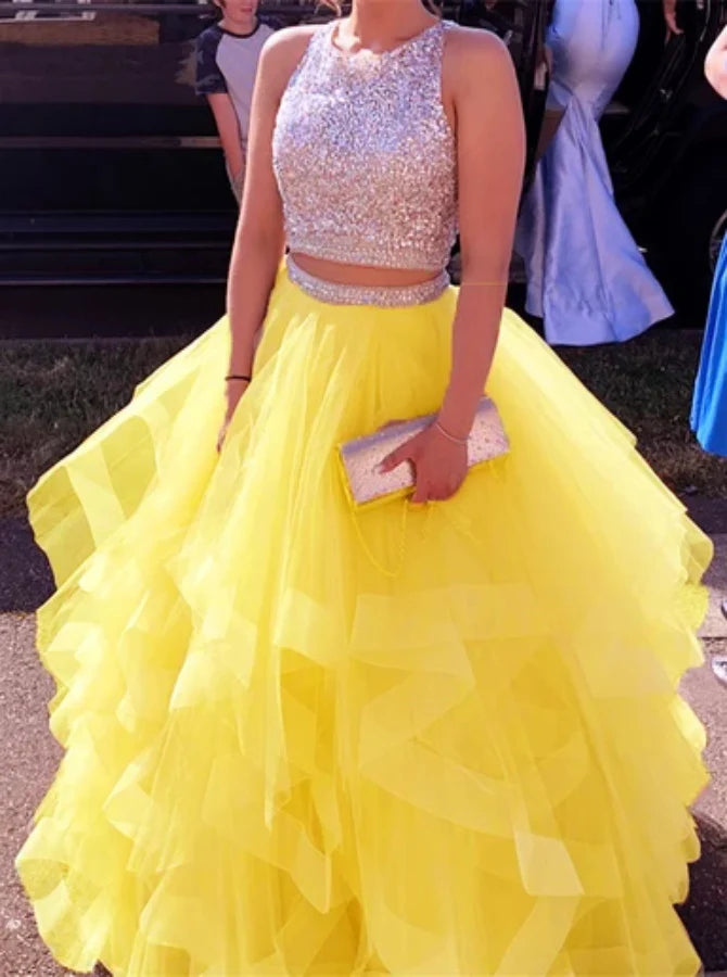 Two Piece Sweet 16 Dresses Ruffles Prom Dresses    cg19181
