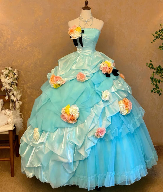 Ball Gown Blue Sweet 16 Birthday Dress Quinceanera Dresses With 3d Flowers cg26328