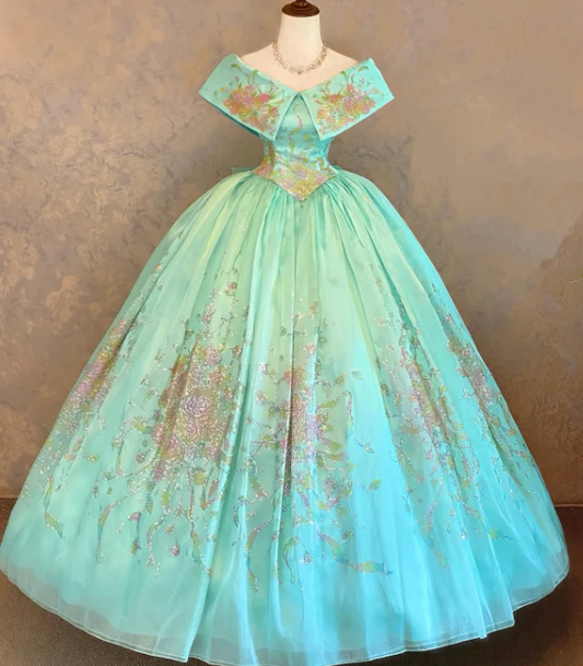 Off The Shoulder Green Prom Party Dress Vintage Evening Dress Birthday Dress cg26266