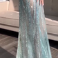 Pretty Mermaid Spaghetti Straps Sequin Green Long Prom Dresses Evening Dress cg26143