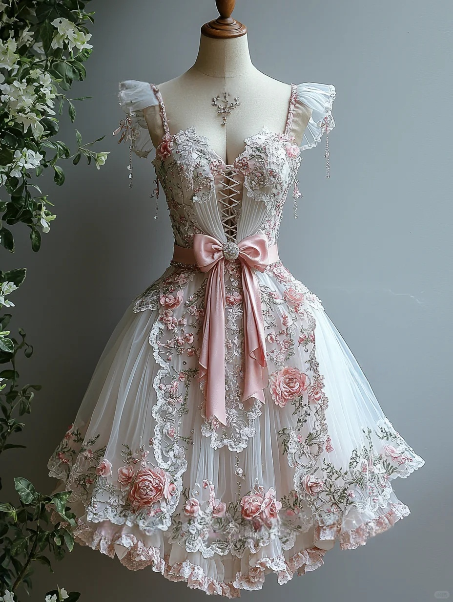 Pink Chiffon Lace Short Prom Party Dress Birthday Dress Homecoming Dress cg26291