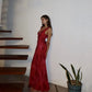 Elegant V-Neck Rose Print Dress Women Sleeveless Evening Party Vintage Evening Dress  cg25380