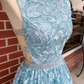 Blue lace long prom dress blue evening dress   cg14828