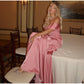 Elegant Off Shoulder Bowknot Maxi Dresses for Women, Pink Vintage Pleated Bodycon Long Evening Dress, Elegant Party Dresses for Women    cg25950