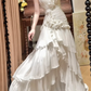 Sweetheart Neck White Chiffon Wedding Dress Tiered Evening Dress With Flowers   cg26313