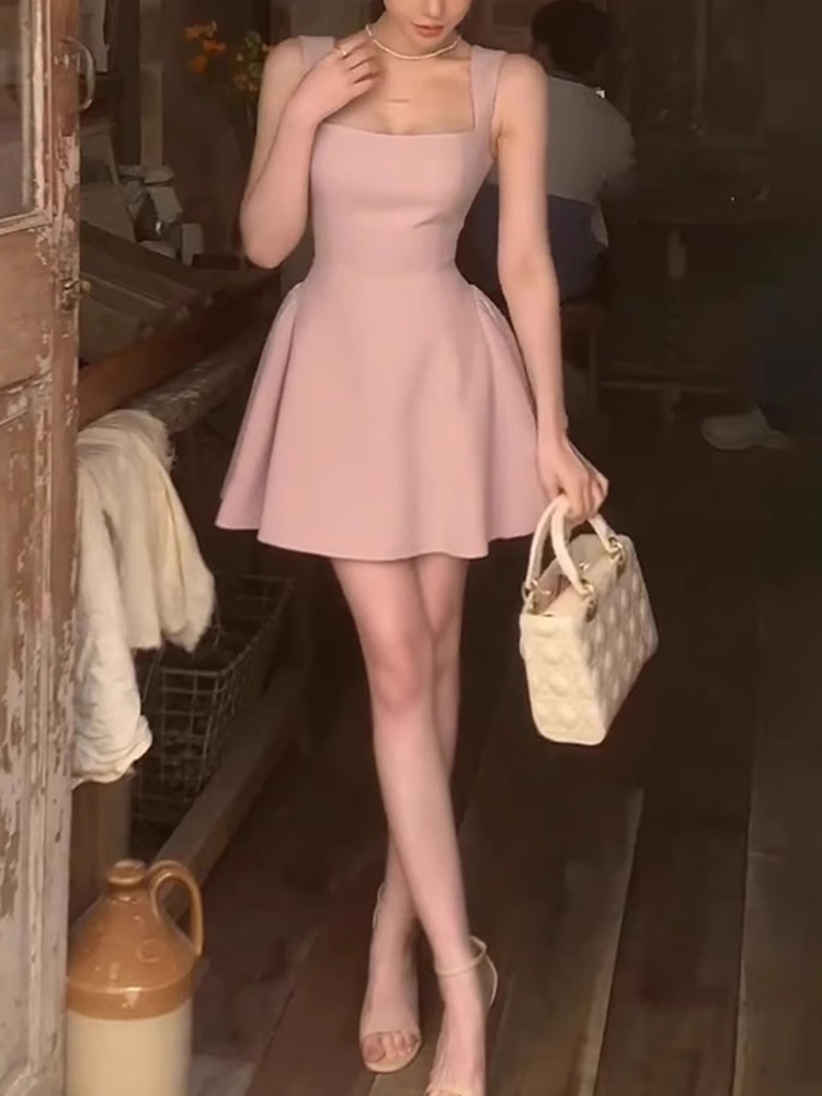 Summer sundress for women, fitted waist short skirt G085