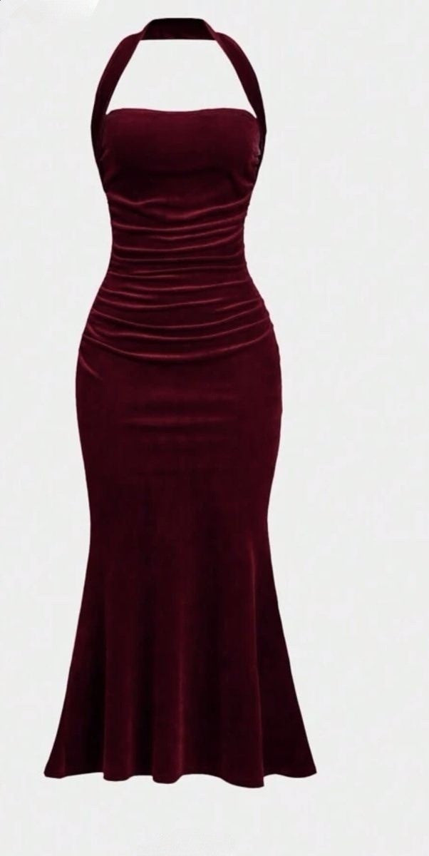 Elegant Burgundy Velvet Long Prom Dress, Vintage Evening Dress    cg25406