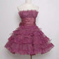 Elegant Strapless A Line Lace Prom Dress Vintage Formal Dress Short Evening Gown   cg25839