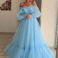 yellow tulle prom dresses long sleeves off shoulder   cg10899