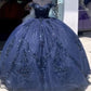 Marineblaues schulterfreies Ballkleid Quinceanera-Kleid cg25437