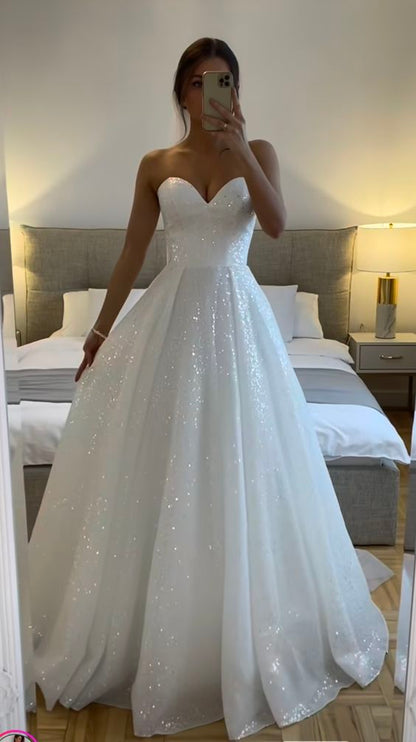 Sparkly Glitter Wedding Dress for Women, A-Line Bridal Gown Sleeveless classygown Sparkly Glitter Wedding Dress for Women, A-Line Bridal Gown Sleeveless classygown