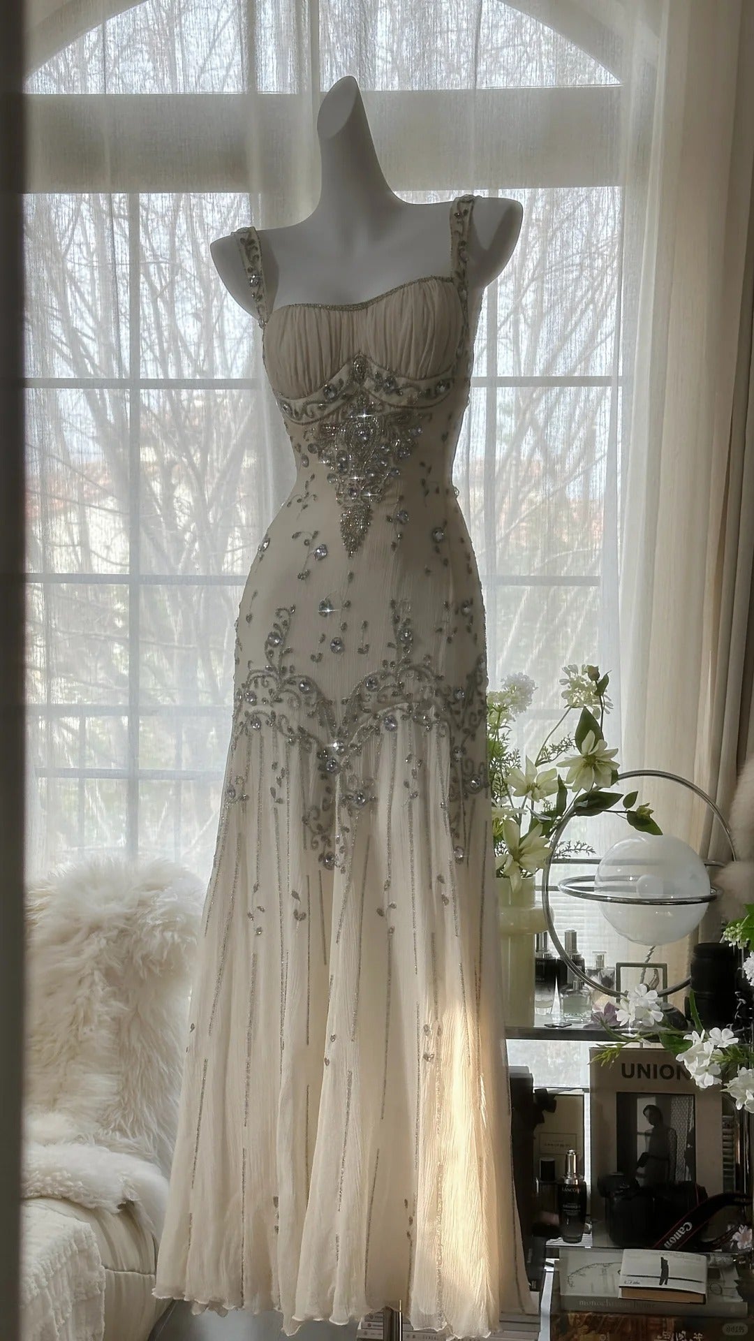 Vintage Evening Dresses, Light Champagne Long Sleeveless Party Gowns cg25532