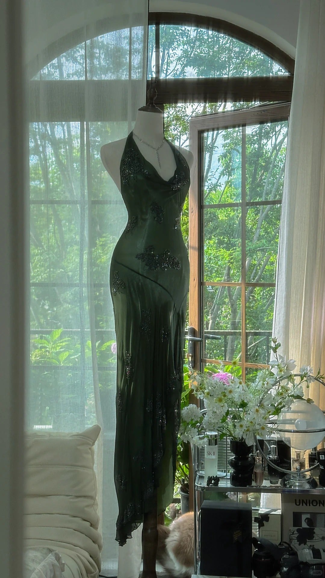 Green Halter Prom Party Dresses Unique Long Evening Dress Vintage Princess Dress   cg26004
