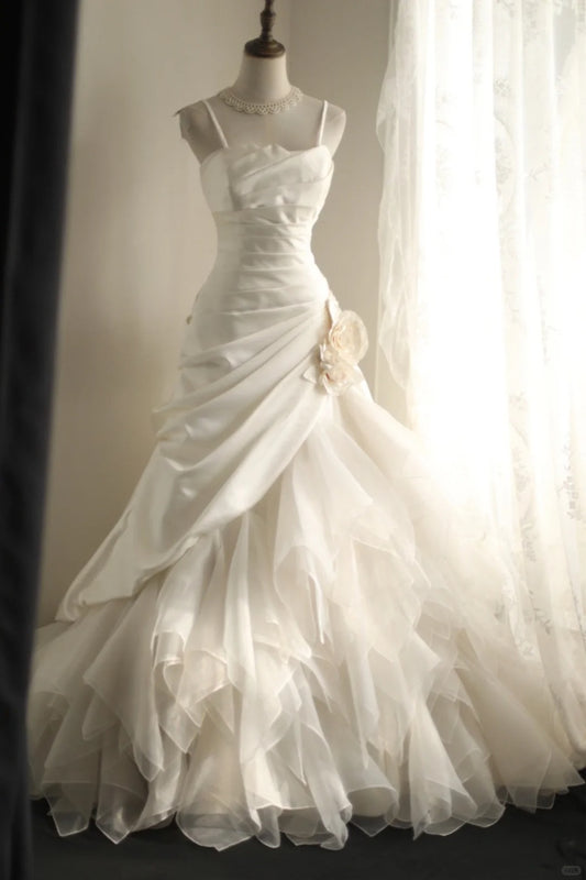 A Line White Wedding Dress Sleeveless Long Princess Evening Dress   cg25940