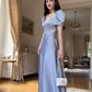 A Line Blue Prom Party Dresses Unique Evening Dress Vintage Princess Dress   cg26021