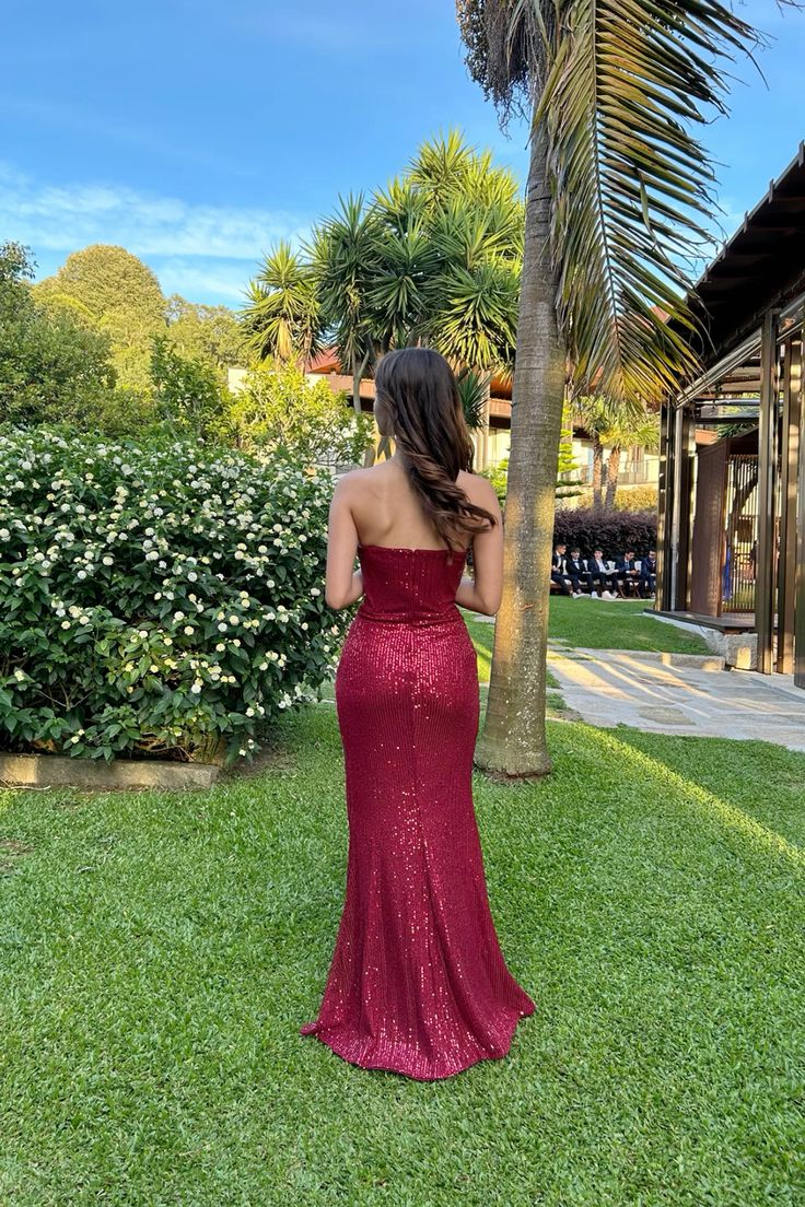 Burgundy Sequin Long Prom Dresses Charming Evening Dress    cg25394