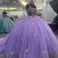 Lila Tüll Ballkleid mit Schmetterlingen, Sweet 16 Kleid, Lila Prinzessinnenkleid cg25047
