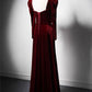 Elegant Wine Red Velvet Long Sleeves Formal Dress, Formal Wedding Party Dress    cg25023