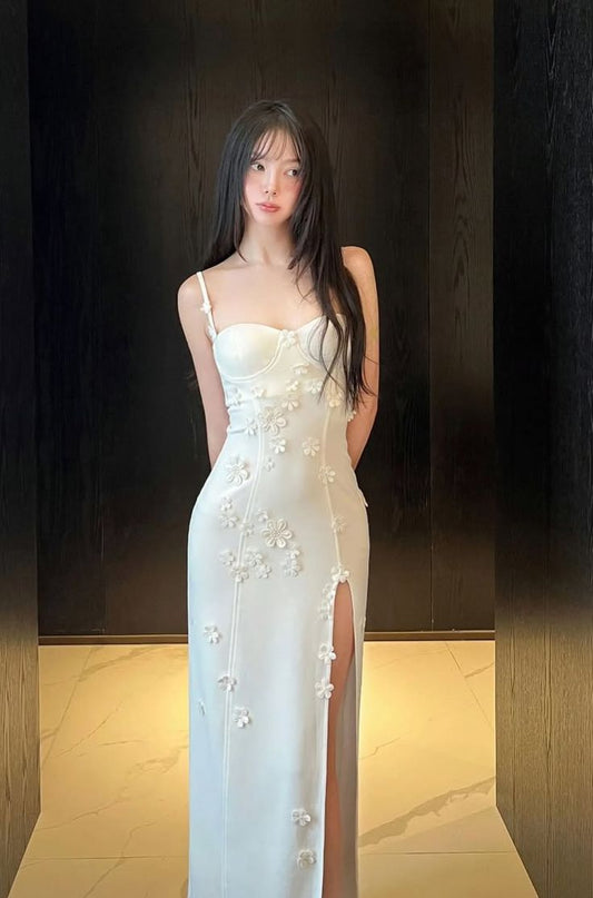 Sexy Mermaid Spaghetti Straps White Long Evening Dress Prom Dresses     cg25647