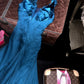A Line Vintage Blue Halter Long Prom Party Dresses Unique Evening Dress   cg26069