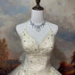 A Line Tulle Lace V Neck Wedding Dresses, Sleeveless Party Gowns  cg25564