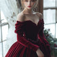 Pretty Off Shoulder Burgundy Velvet Long Prom Dresses, Burgundy Evening Dress  cg25390