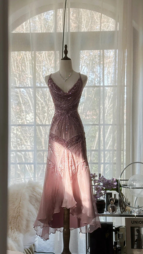 Pink Vintage Dresses, Long Evening Dress    cg25980