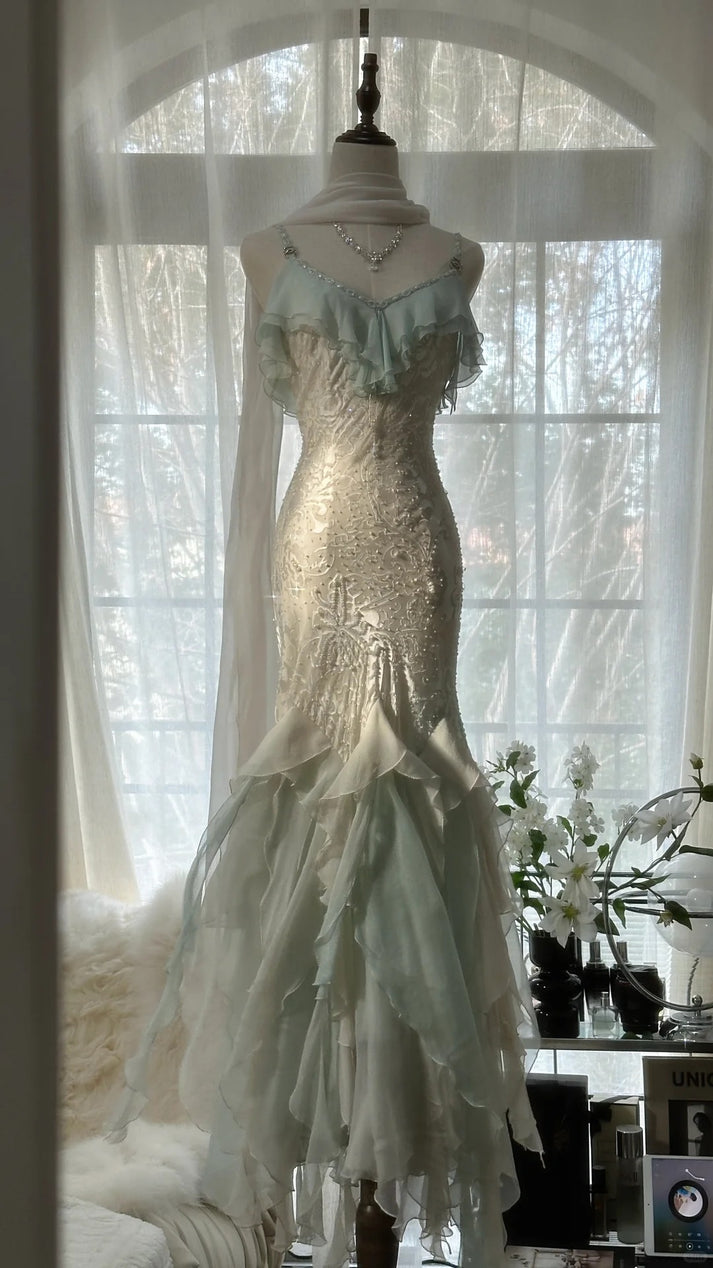 Mermaid Vintage Evening Dresses, Sleeveless Long Party Gowns  cg25509