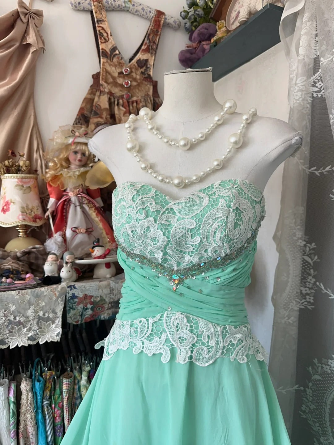 A Line Chiffon Lace Vintage Long Party Dress Evening Dress Prom Dresses     cg25748