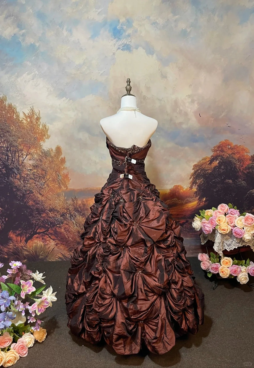 Retro Strapless Satin Lace Ball Gown Formal Quinceanera Dress  SP315 main image 0