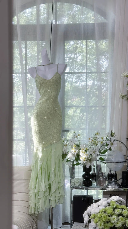 Green Mermaid Formal Dress Vintage Long Party Dress Evening Dress Prom Dresses     cg25711