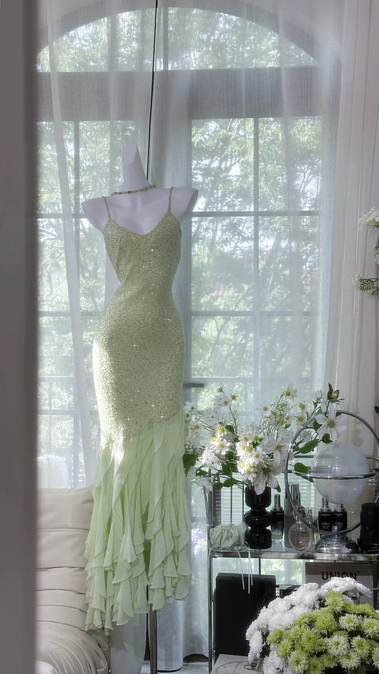 Green Mermaid Formal Dress Vintage Long Party Dress Evening Dress Prom Dresses     cg25711