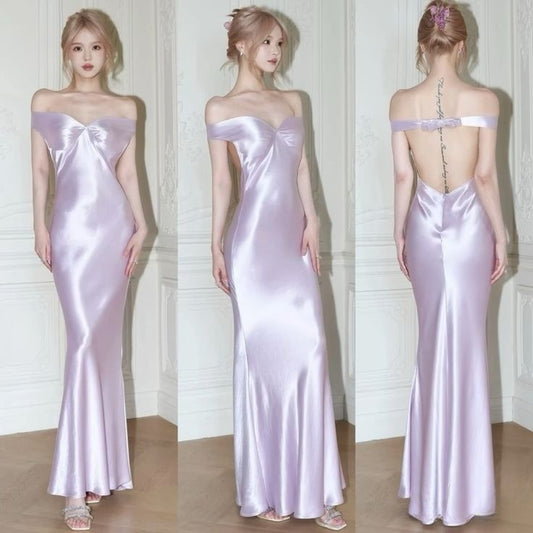 Lilac Off Shoulder Prom Dresses Long Evening Dress   cg25460