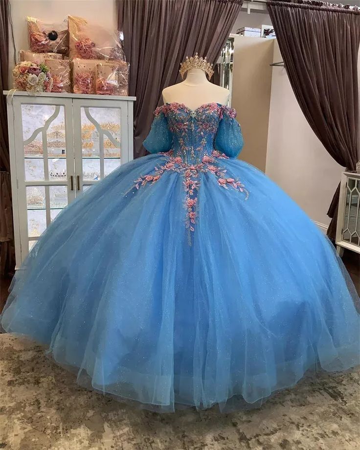Elegant Ball Gown Off Shoulder Long Appliques Tulle Princess Gown Quinceanera Dress for Sweet 16    cg25666