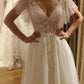 A Line Wedding Dresses V-Neck Lace Appliques Floor Length Wedding Gown   cg25087