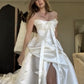 Strapless satin long wedding dress unique bridal gown     cg25385