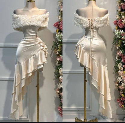 off shoulder short party dress light champagne cocktail dress    cg25416