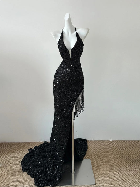 Black Sequin Evening Dresses,Sleeveless Party Prom Dress  cg25476