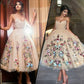 Champagne tulle dress, spaghetti knee length appliques homecoming dress, 3D butterfly cocktail dress cg1532