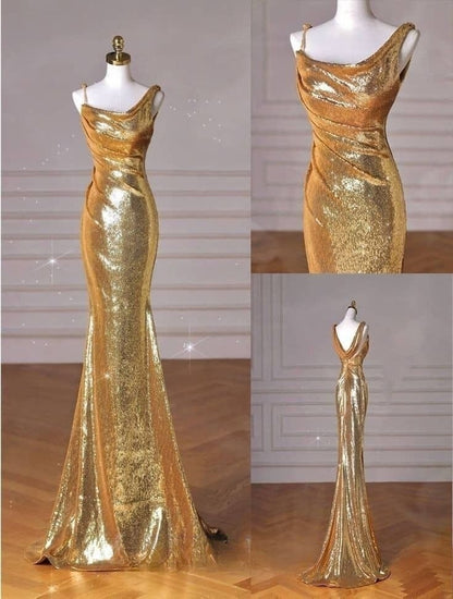 Gold Mermaid Long Prom Dress Sequin Evening Dress    cg25418