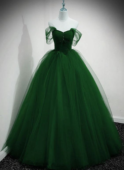 Green Tulle Beaded Sweetheart Long Party Dress, Green A-line Prom Dress Evening Dress      cg25057