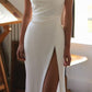 Simple Mermaid Satin Wedding Dress Sexy High Split Lace Wedding Party Dress Customized Long Formal Women Bride Dress     cg25789