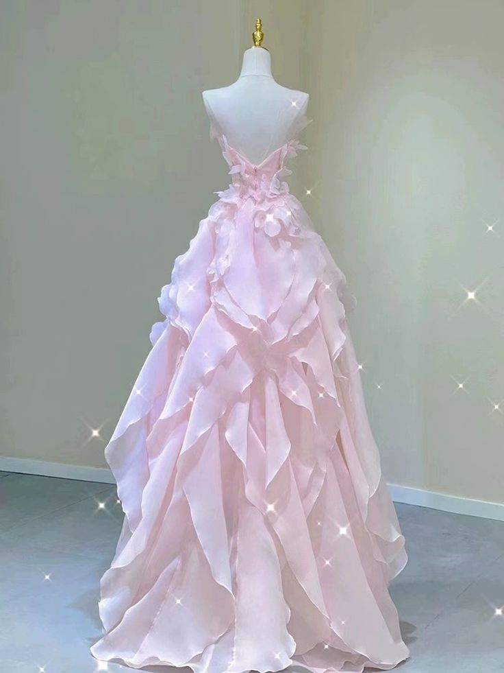 Pink princess evening dress, fairy party dress, girl’s birthday flower dress, Sweet 16 Quinceanera Dress   cg25009