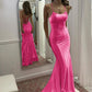 Cute Mermaid Scoop Neck Pink Satin Long Prom Dress    cg25397