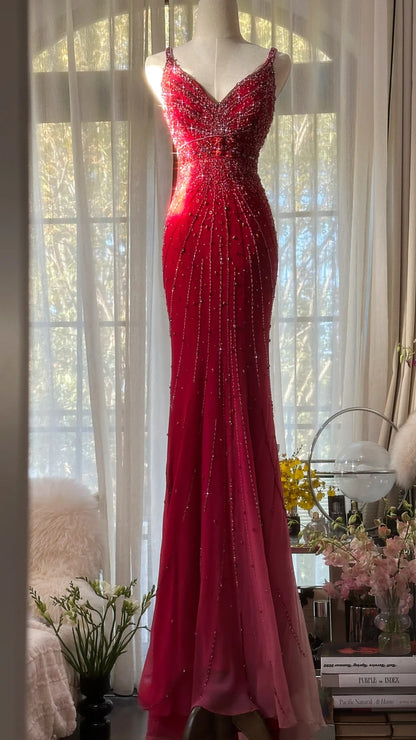beaded prom dress vintage Sheer-Corset Long with Pearls Rose Gold / 14 Homecoming Dresses Designer Scala Vintage Gown pink extra