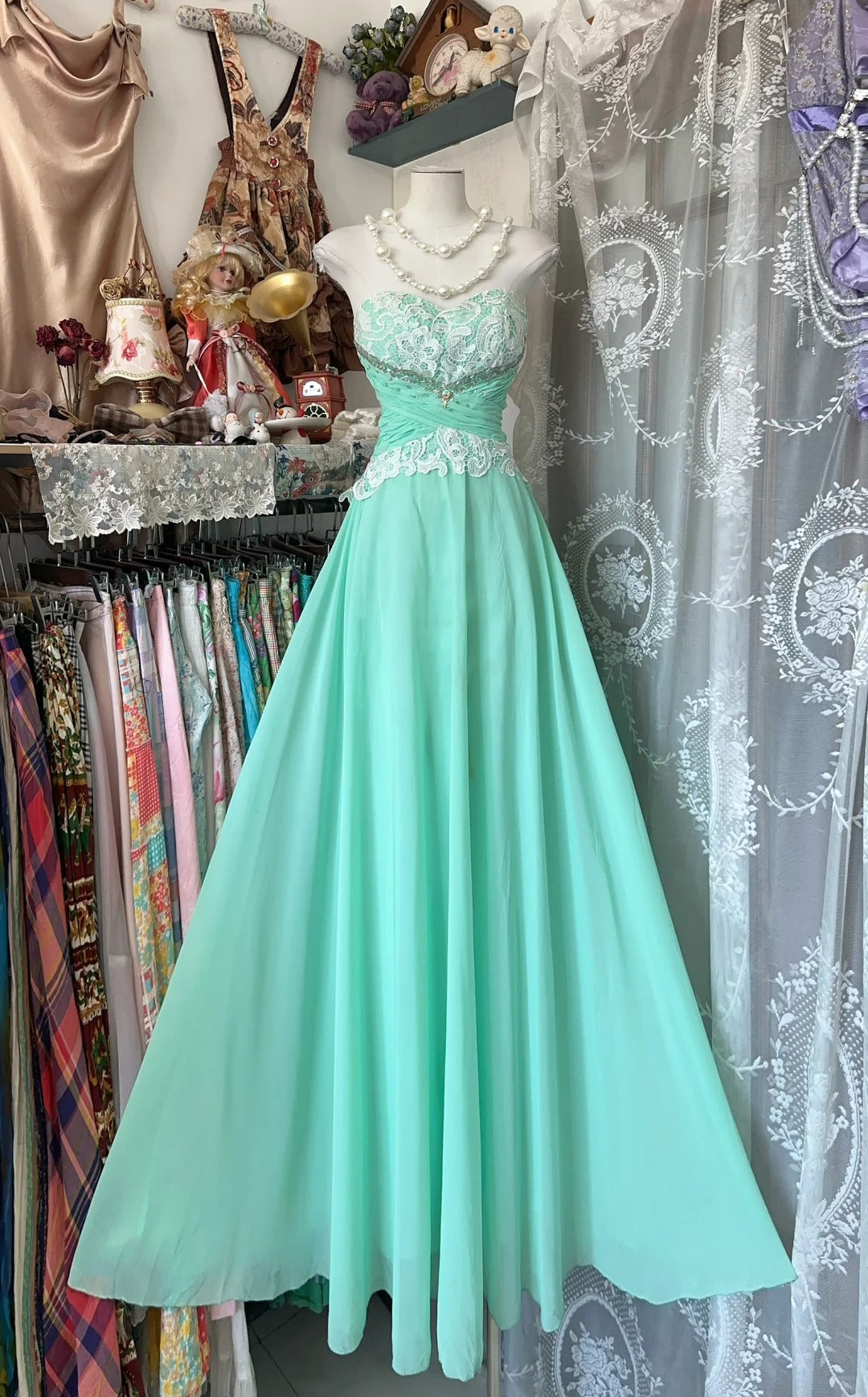 chiffon dress evening vintage A Line Lace Long Party Dress Prom Dresses cg25748 W40/32